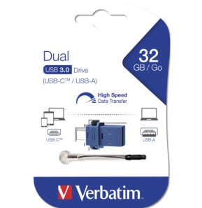 Verbatim Clé USB à double connectique de type C/USB 3.0 32 Go 32 GB, USB-C/USB 3.0, 34 x 19 x 7 mm  (49966)