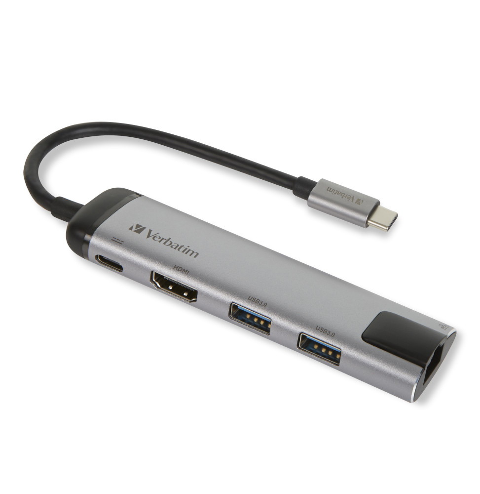 Verbatim 49141 station d'accueil USB 3.2 Gen 1 (3.1 Gen 1) Type-C Noir, Argent (49141)