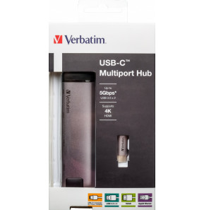Verbatim 49141 station d'accueil USB 3.2 Gen 1 (3.1 Gen 1) Type-C Noir, Argent (49141)