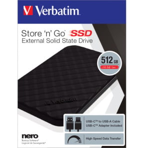Verbatim Disque SSD portable Store 'n' Go USB 3.2 Gén 1 512 Go (53250)