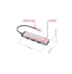 Verbatim Hub Multiports USB-C 4 ports USB 3.2 Gen 1 Hub Multiports USB-C 4 ports USB 3.2 Gen 1  (49147)