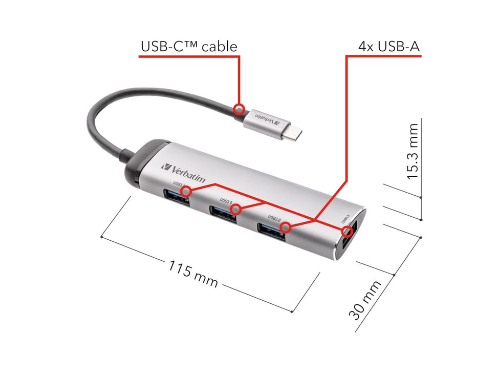 Verbatim Hub Multiports USB-C 4 ports USB 3.2 Gen 1 Hub Multiports USB-C 4 ports USB 3.2 Gen 1  (49147) — image 5