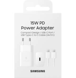 Chargeur Samsung rapide 15W USB-C - Avec câble C-à-C (EP-T1510XWEGWW)