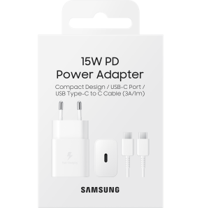 Chargeur Samsung rapide 15W USB-C - Avec câble C-à-C (EP-T1510XWEGWW)