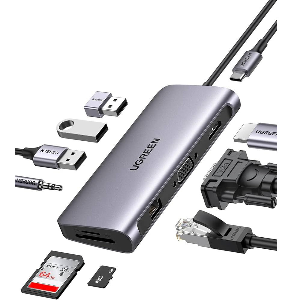 Hub USB-C Ugreen 10 en 1 Supporte PD 100W Recharge (80133) prix Maroc