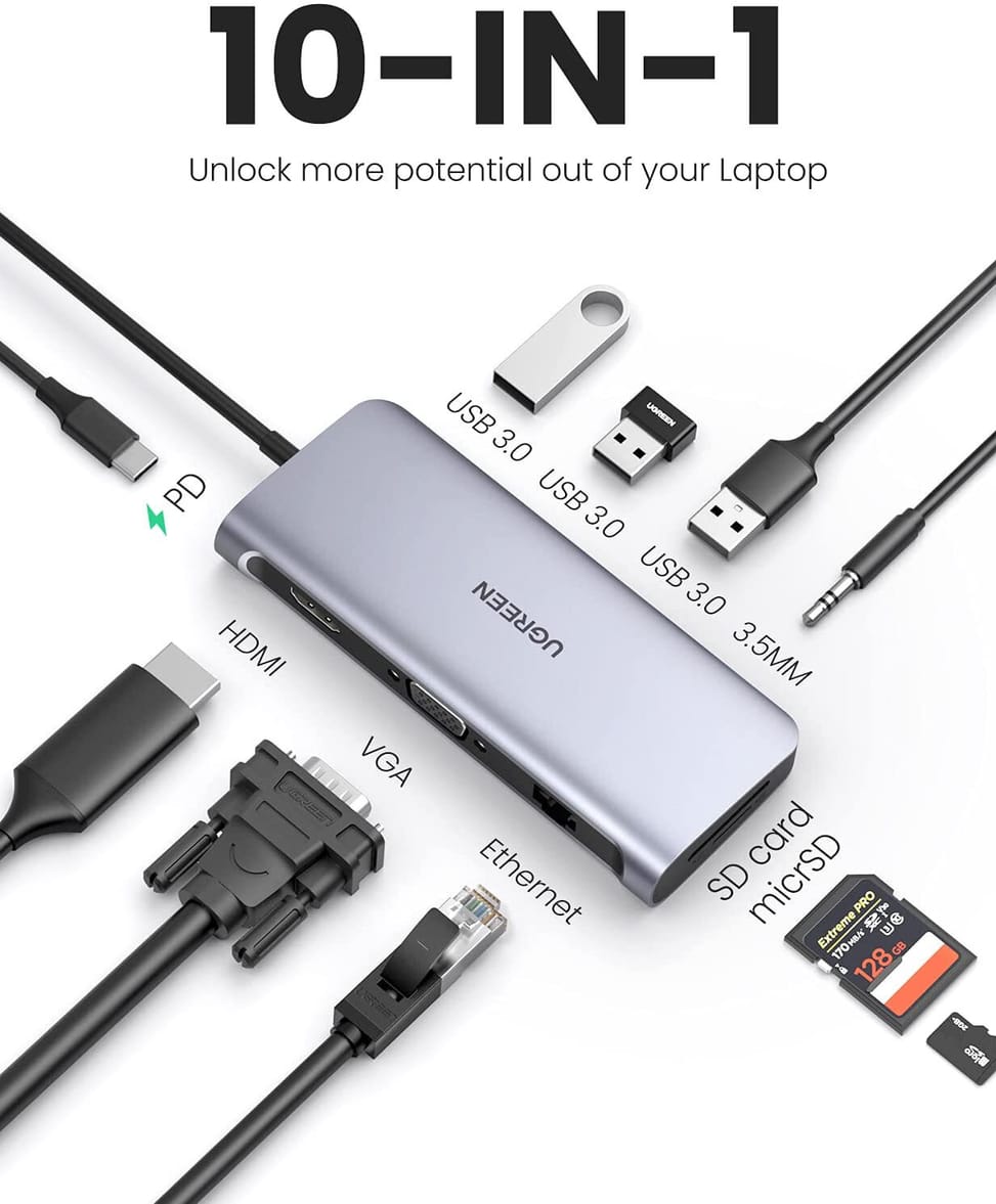 Hub USB-C Ugreen 10 en 1 Supporte PD 100W Recharge (80133) — image 2
