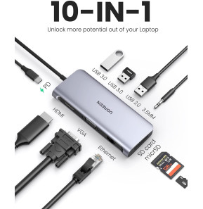 Hub USB-C Ugreen 10 en 1 Supporte PD 100W Recharge (80133)