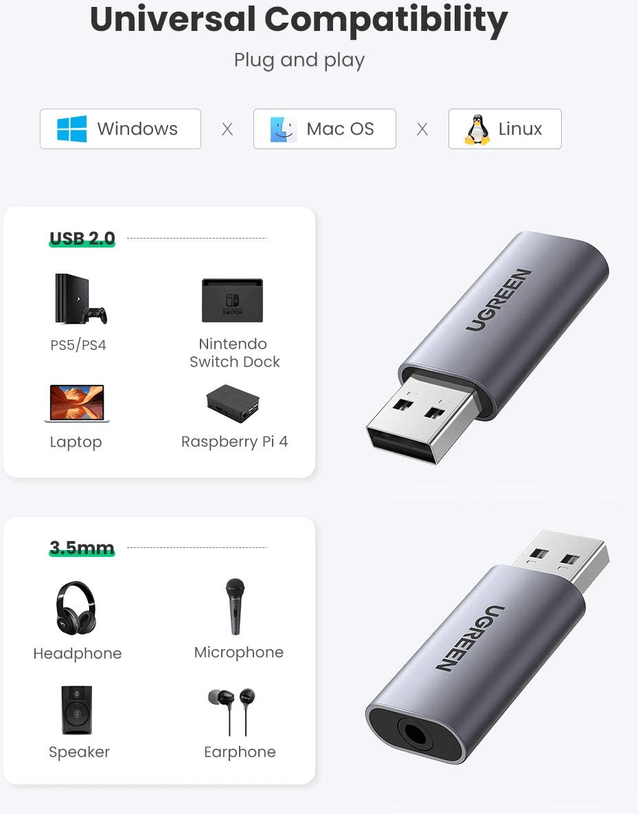Adaptateur Ugreen USB-A vers port Jack audio 3.5 mm (80864) — image 3
