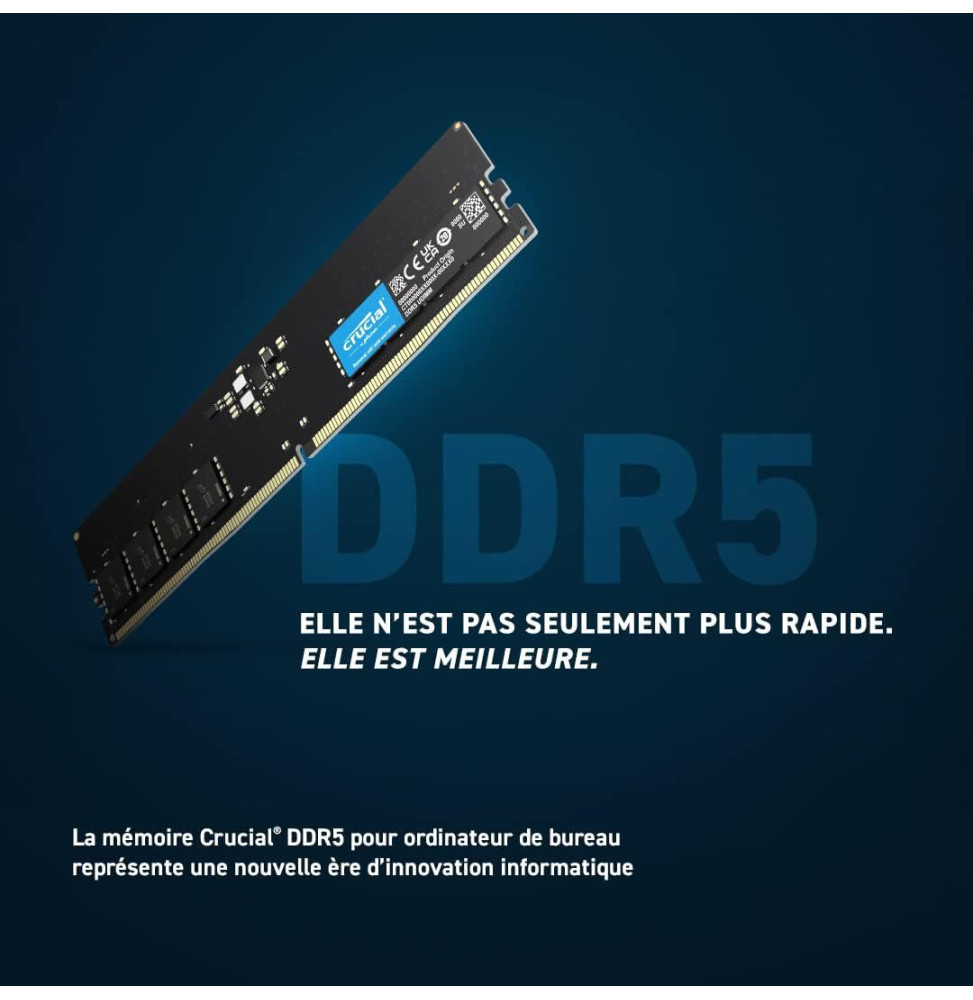 Barrette mémoire Crucial U-DIMM 16 GB DDR5-4800 MHz - PC bureau  (CT16G48C40U5) prix Maroc