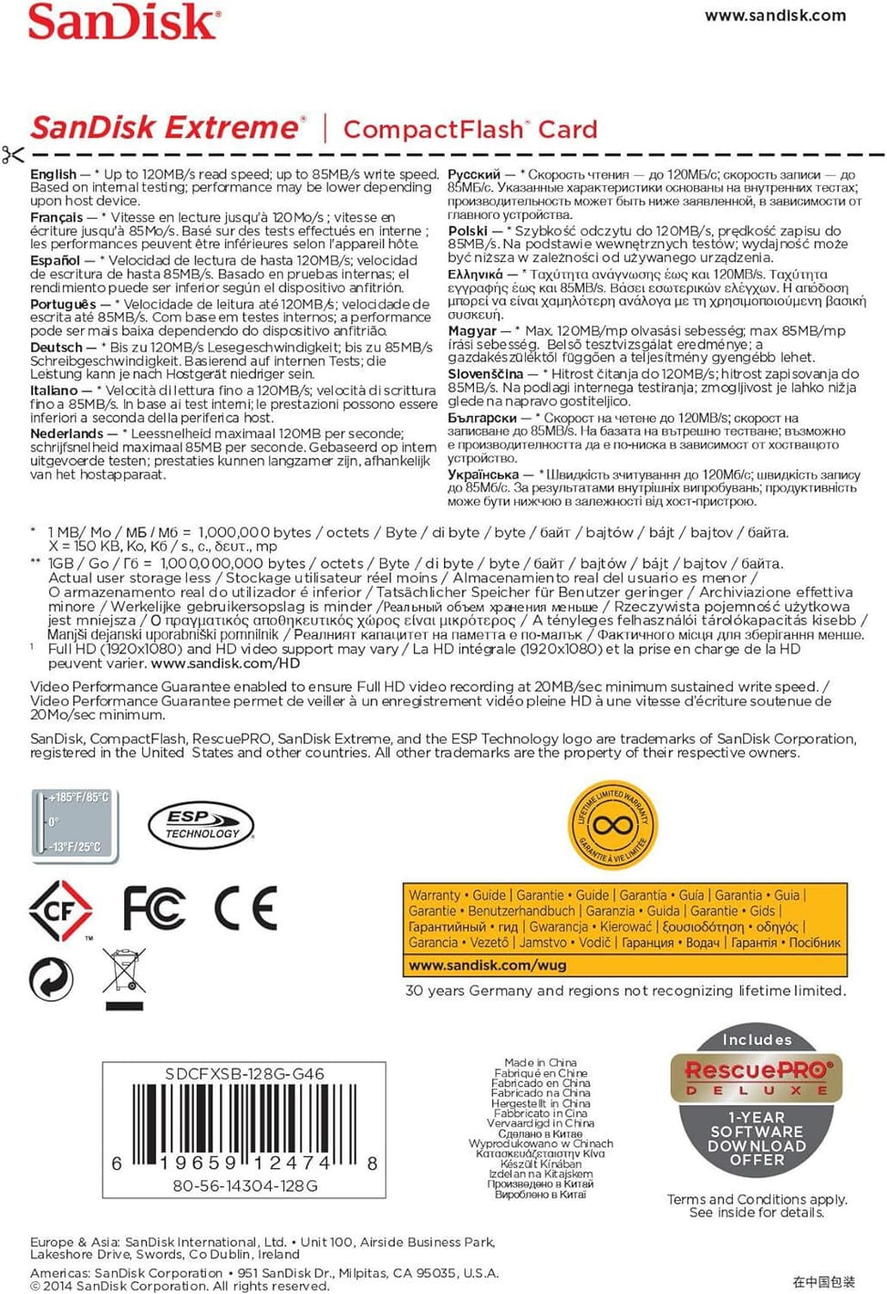 Carte mémoire SanDisk Extreme CompactFlash 128 Go (SDCFXSB-128G-G46) — image 3