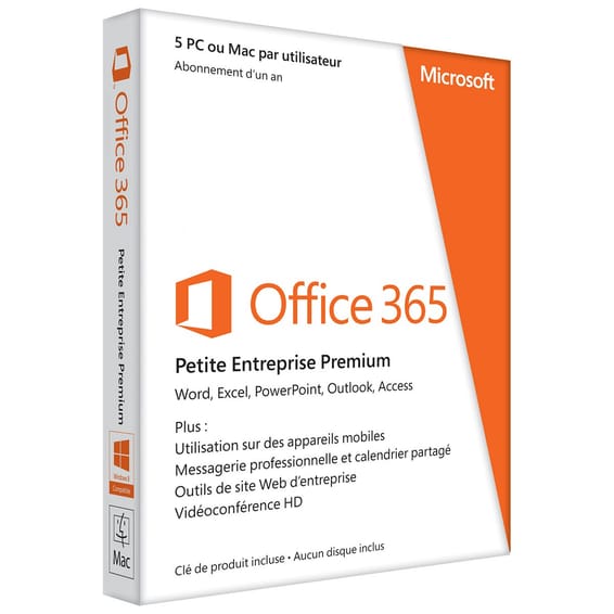 Microsoft Office 365 Petite Entreprise Premium 32/64 Bits - (Abonnement 1 an pour les PME/PMI 1 utilisateur 5 postes)