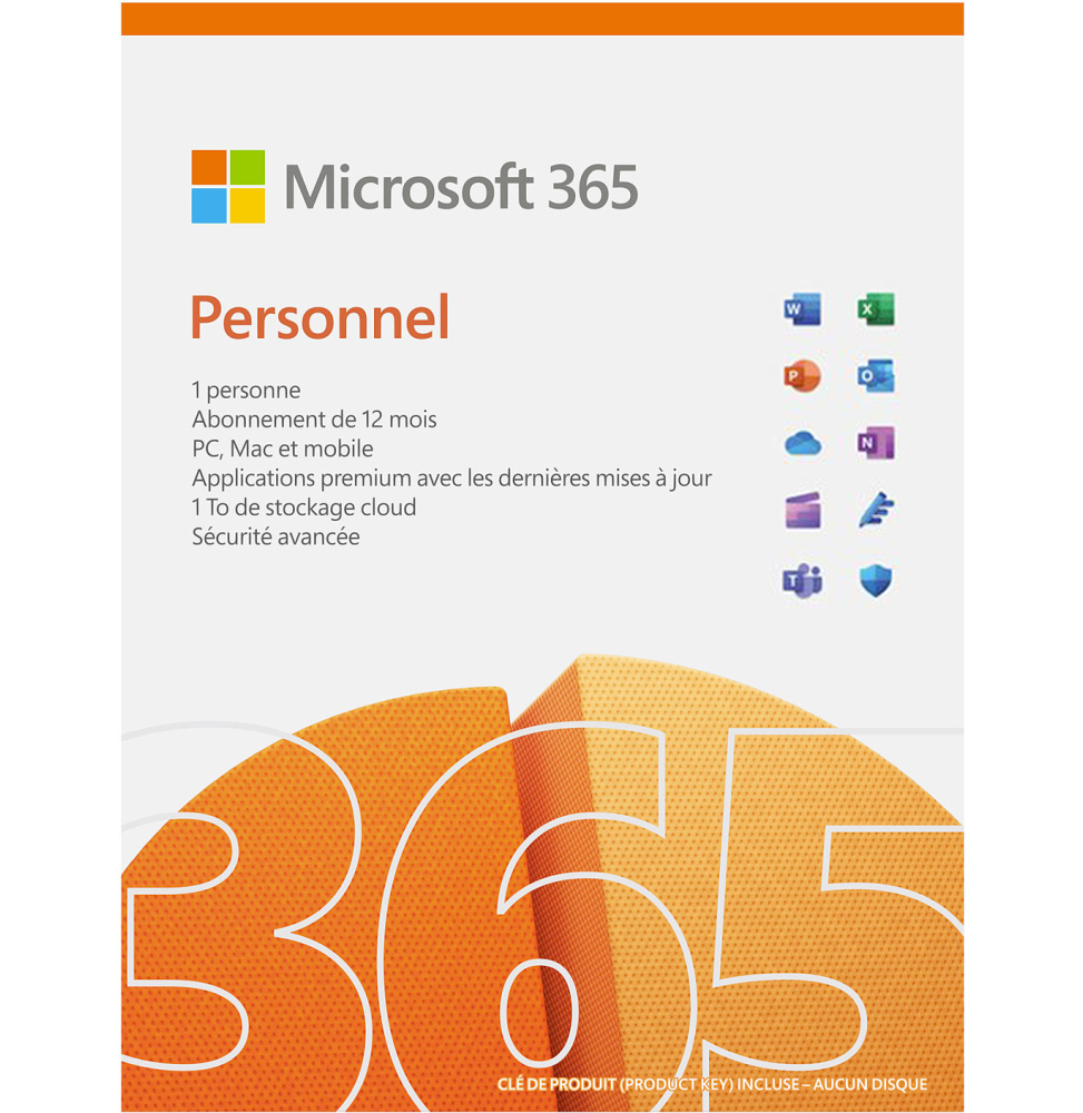 Microsoft 365 Personal Français - 1 an / 1 PC (QQ2-01735)