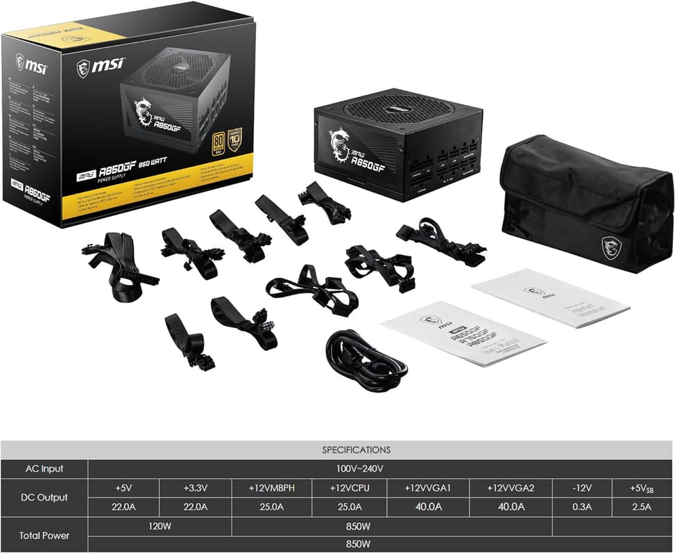 Bloc alimentation MSI MPG A850GF (306-7ZP0C11-CE0) — image 6