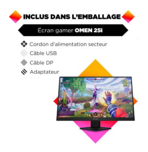 HP OMEN 25i écran plat de PC 62,2 cm (24.5") 1920 x 1080 pixels Full HD Noir Écran gamer FHD OMEN 25i  (22J05AA)