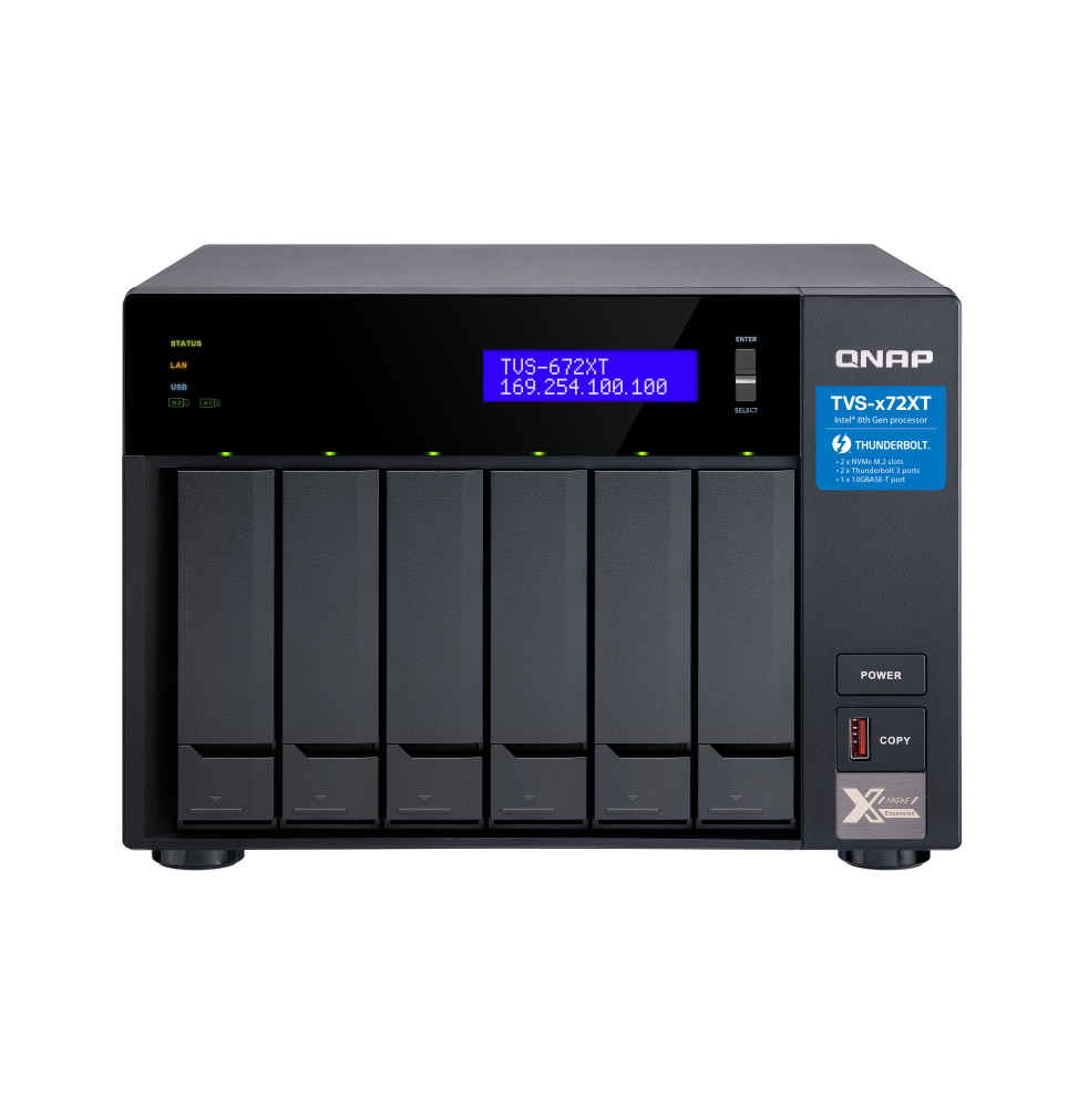 QNAP TVS-672XT NAS Tower Ethernet/LAN Noir (TVS-672XT-I3-8G)