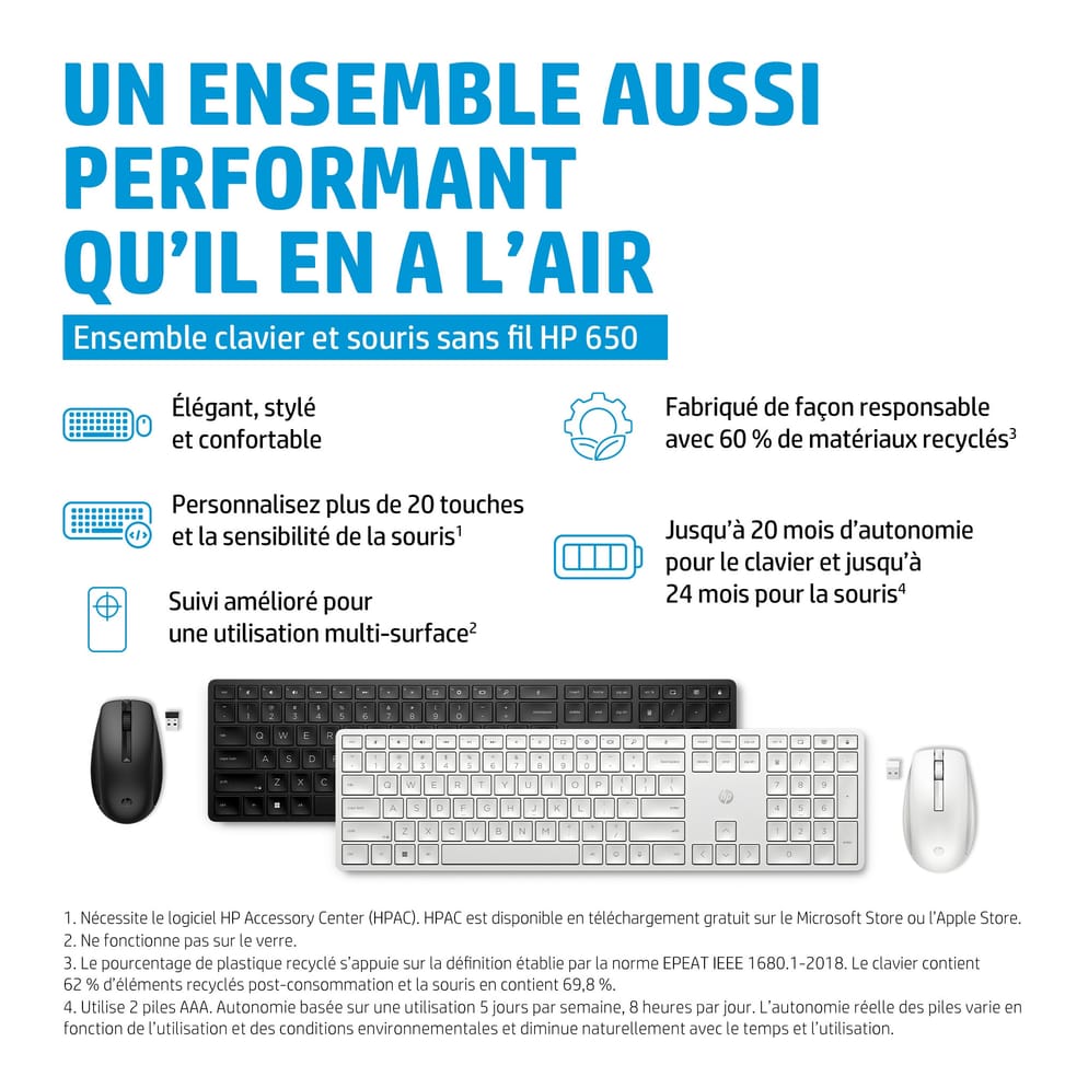 HP Ensemble clavier et souris sans fil 650 Ensemble clavier et souris sans fil HP 650  (4R013AA) — image 3