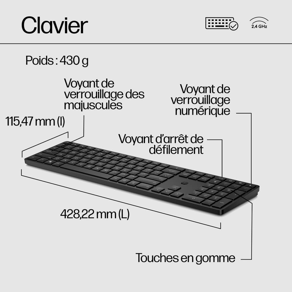 HP Ensemble clavier et souris sans fil 650 Ensemble clavier et souris sans fil HP 650  (4R013AA) — image 7