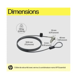 HP Câble de verrouillage avec combinaison Essential Nano Câble de verrouillage avec combinaison HP Essential Nano  (63B31AA)