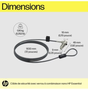 HP Câble de verrouillage avec combinaison Essential Nano Câble de verrouillage avec combinaison HP Essential Nano  (63B31AA)