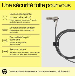 HP Câble de verrouillage avec combinaison Essential Nano Câble de verrouillage avec combinaison HP Essential Nano  (63B31AA)