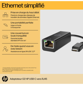 Adaptateur HP USB-C vers RJ45 G2 (4Z534AA)