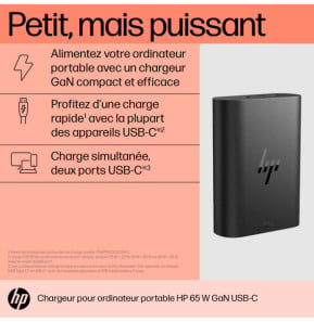 HP Chargeur pour ordinateur portable 65 W GaN USB-C Chargeur pour ordinateur portable HP 65 W GaN USB-C  (600Q7AA)