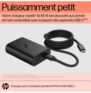 HP Chargeur pour ordinateur portable 65 W GaN USB-C Chargeur pour ordinateur portable HP 65 W GaN USB-C  (600Q7AA)