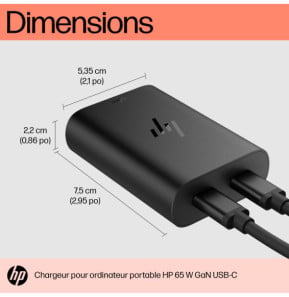 HP Chargeur pour ordinateur portable 65 W GaN USB-C Chargeur pour ordinateur portable HP 65 W GaN USB-C  (600Q7AA)