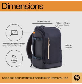 HP Sac à dos pour ordinateur portable Travel 25 litres 15,6 pouces (gris acier) (6B8U4AA)