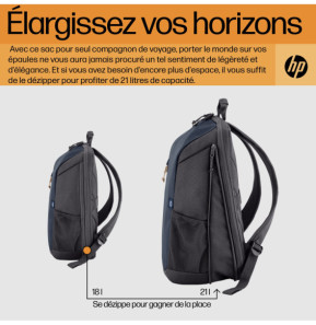 HP Sac à dos pour ordinateur portable 15,6 pouces Travel 18 litres (bleu nuit) (6B8U7AA)