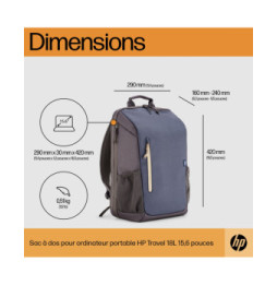 HP Sac à dos pour ordinateur portable 15,6 pouces Travel 18 litres (bleu nuit) (6B8U7AA)