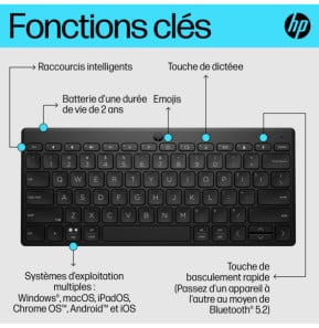 HP Clavier Bluetooth multi-périphériques compact 350 Clavier Bluetooth multi-périphériques compact HP 350  (692S8AA)