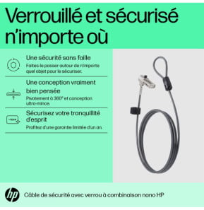HP Câble de verrouillage avec combinaison Nano Câble de verrouillage avec combinaison HP Nano  (63B28AA)