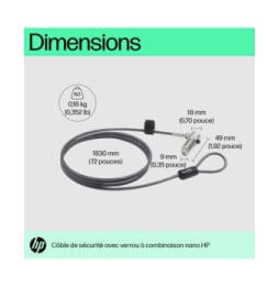HP Câble de verrouillage avec combinaison Nano Câble de verrouillage avec combinaison HP Nano  (63B28AA)