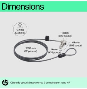 HP Câble de verrouillage avec combinaison Nano Câble de verrouillage avec combinaison HP Nano  (63B28AA)