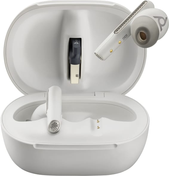 POLY Écouteurs sable blanc Voyager Free 60+ UC + adaptateur USB-A BT700 + étui de charge avec écran tactile (7Y8G5AA)
