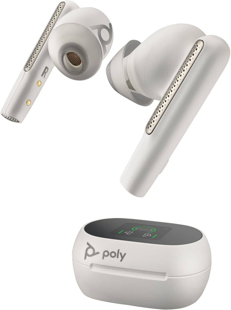 POLY Écouteurs sable blanc Voyager Free 60+ UC + adaptateur USB-A BT700 + étui de charge avec écran tactile (7Y8G5AA) — image 2