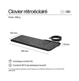 HP Clavier filaire rétroéclairé 400 Clavier filaire rétroéclairé HP 400  (7N7C0AA)