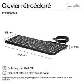 HP Clavier filaire rétroéclairé 400 Clavier filaire rétroéclairé HP 400  (7N7C0AA)