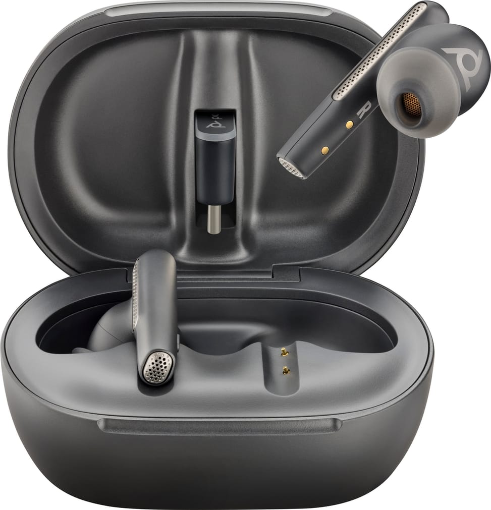 POLY Écouteurs noir charbon Voyager Free 60+ UC + adaptateur USB-C BT700 + étui de charge avec écran tactile (7Y8H2AA) — image 4