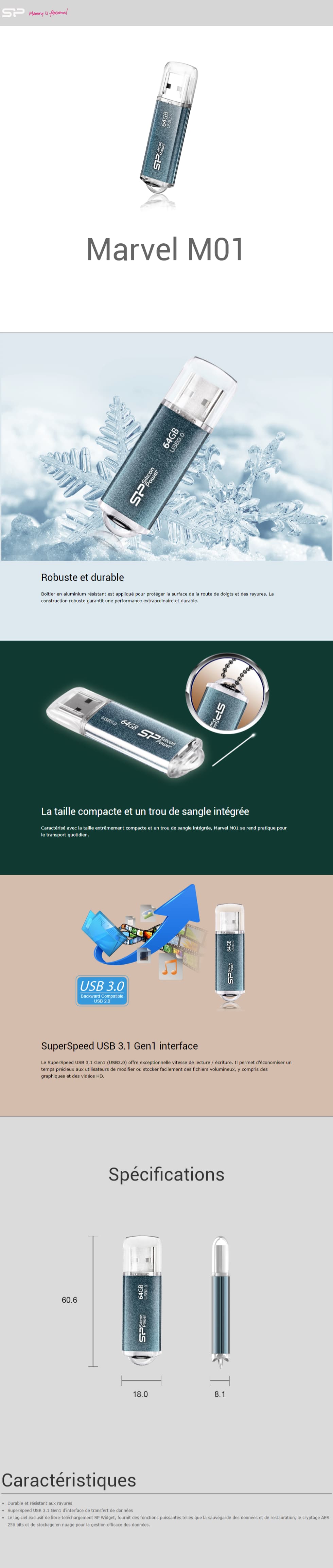Clé USB Silicon Power Marvel M01 3.1/3.0