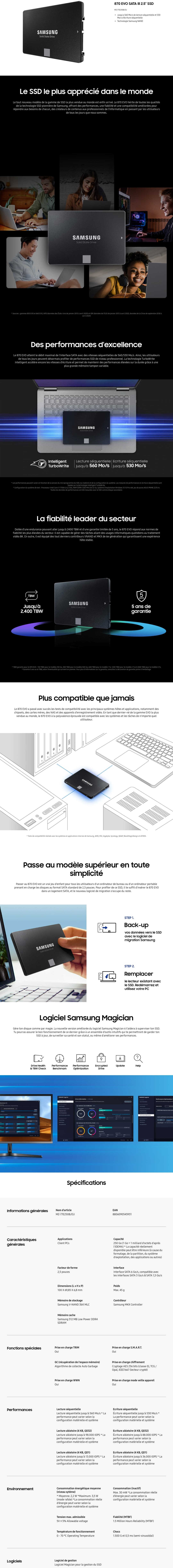 Disque Dur Interne SSD Samsung 870 EVO - 2,5" SATA
