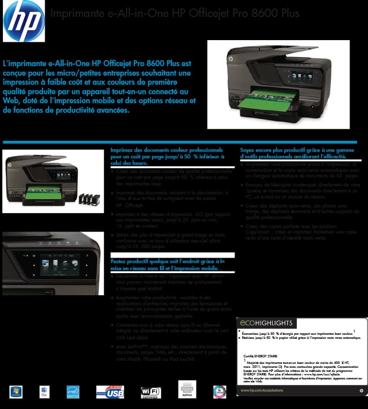 Imprimante e-All-in-One HP Officejet Pro 8600 Plus (CM750A)