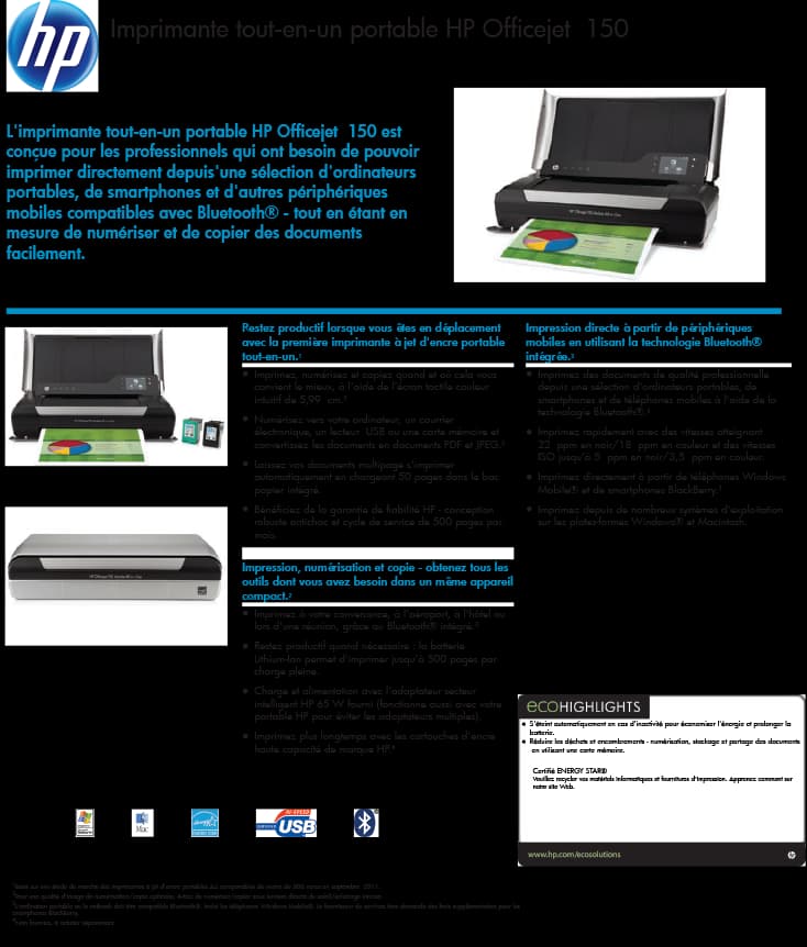 Imprimante tout-en-un portable HP Officejet 150 (CN550A)