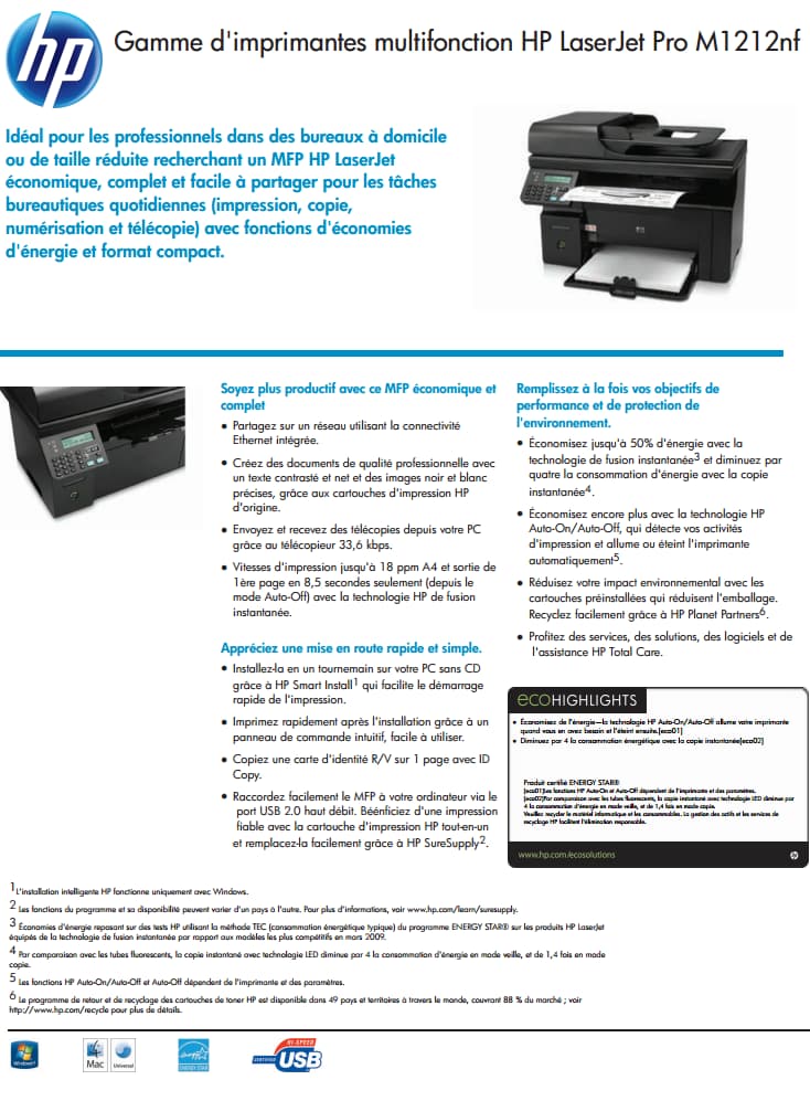 Imprimante multifonction HP LaserJet Pro M1212nf (CE841A)
