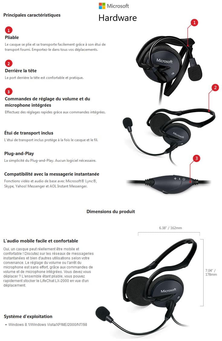 Casque-micro Microsoft LifeChat LX-2000 (2AA-00010) - Jack 3.5 mm