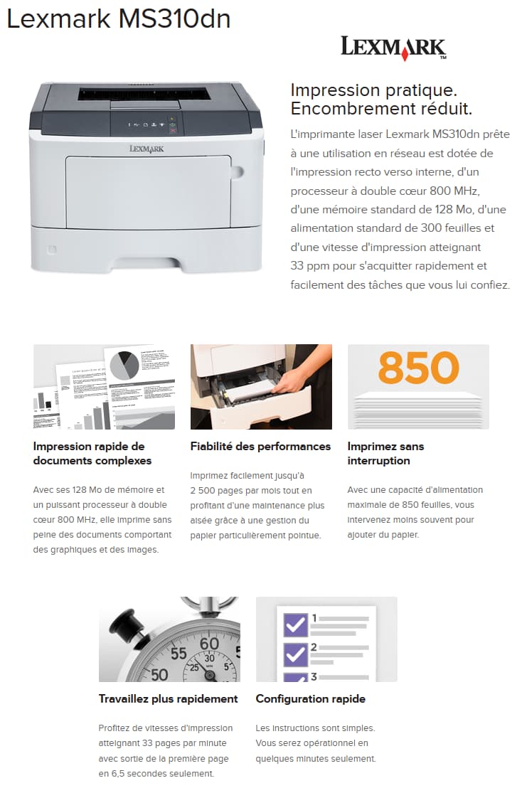 Imprimante laser monochrome Lexmark MS310dn