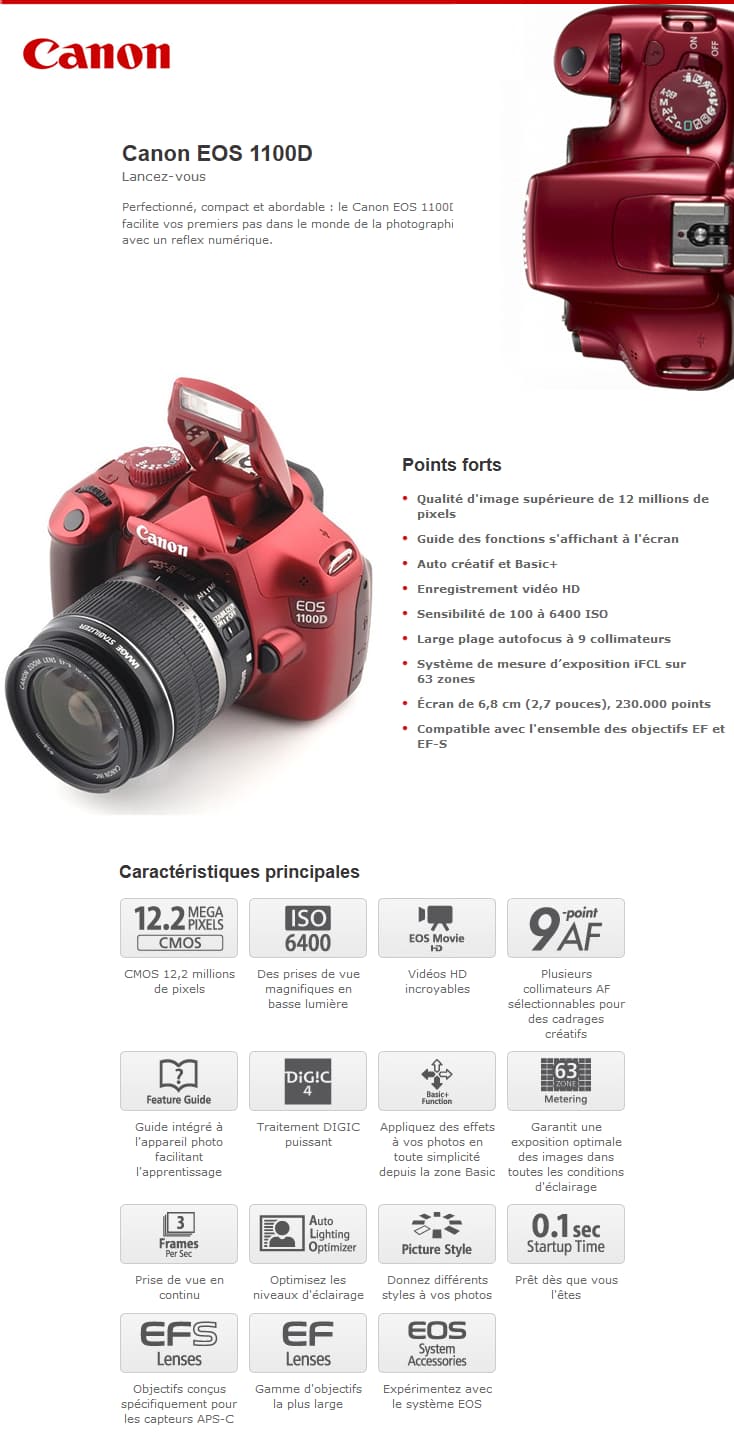 Reflex Canon EOS 1100D Red + 18-55 DC III