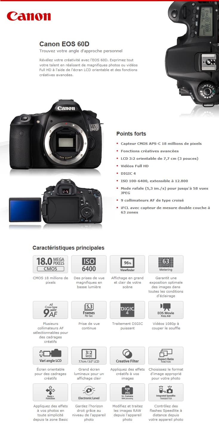 Reflex Canon EOS 60D Boîtier Nu