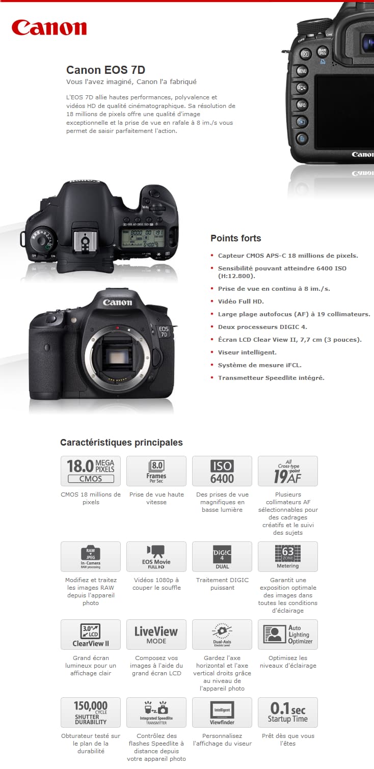 Reflex Canon EOS 7D Boîtier Nu